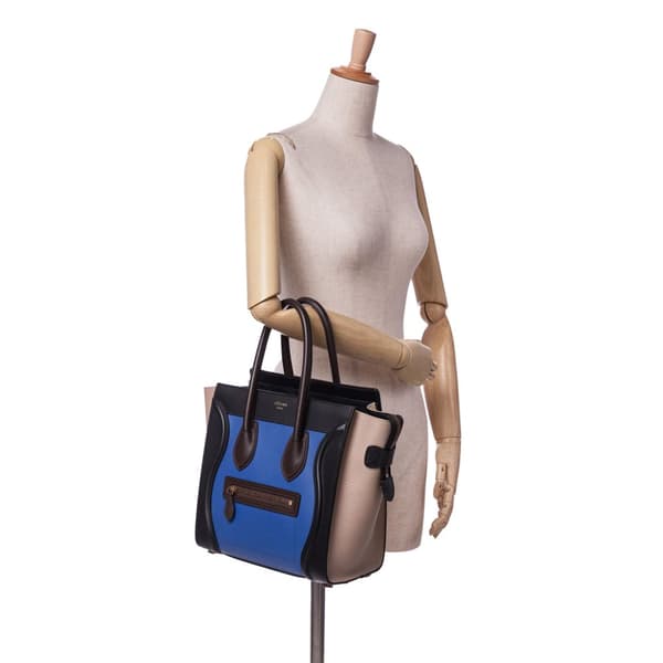 Pre-owned Celine Micro Tricolor Leather Luggage Tote Blue