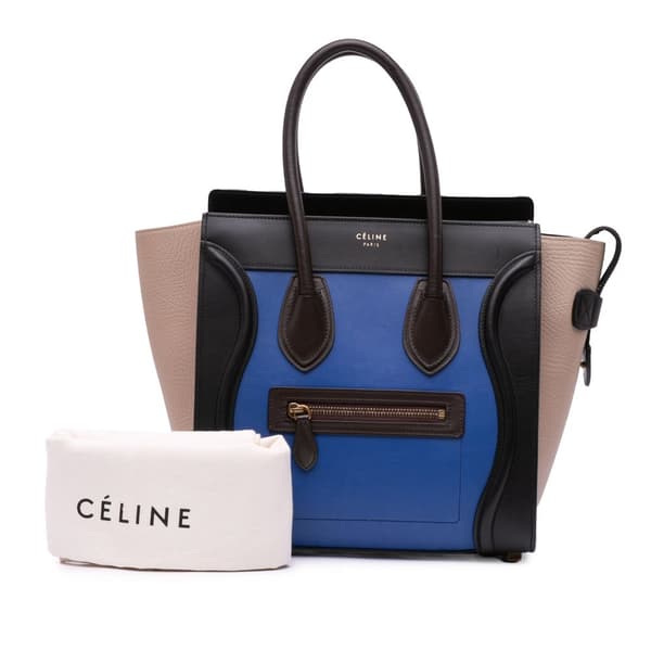Pre-owned Celine Micro Tricolor Leather Luggage Tote Blue