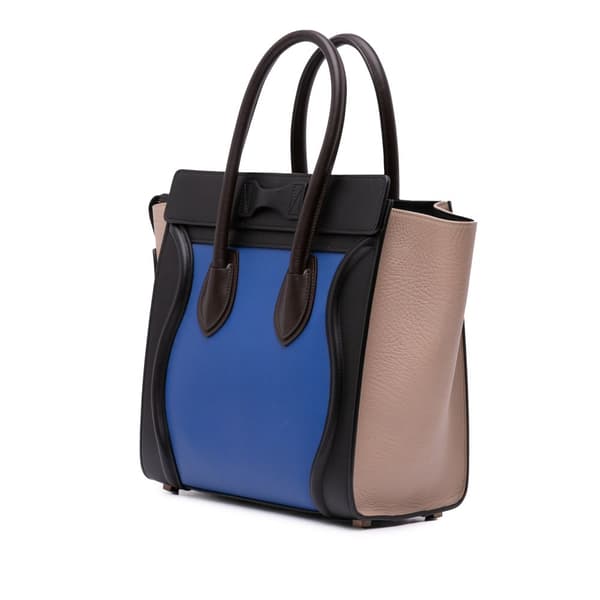Pre-owned Celine Micro Tricolor Leather Luggage Tote Blue