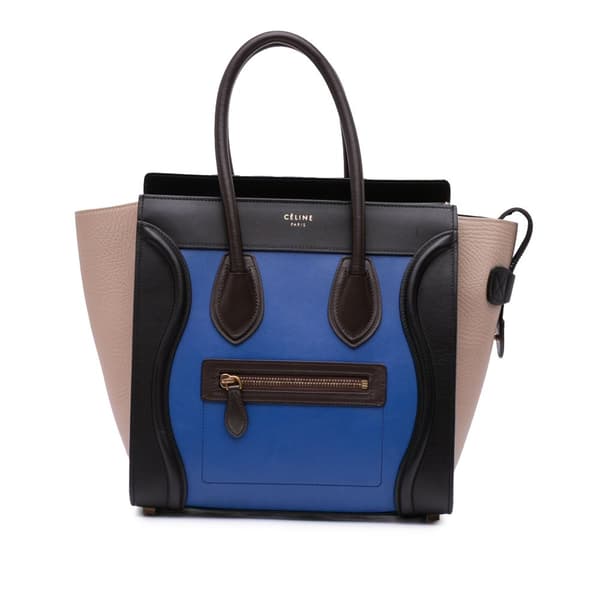 Pre-owned Celine Micro Tricolor Leather Luggage Tote Blue