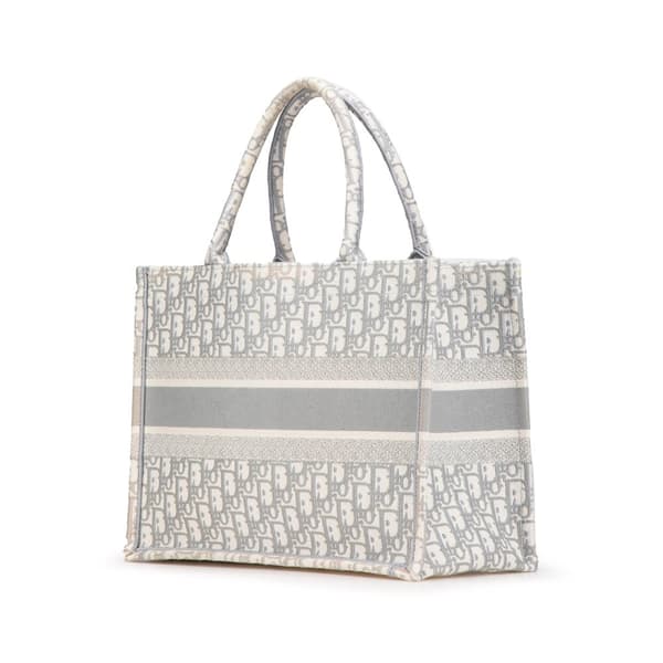 Pre-owned Dior Medium Oblique Canvas Book Tote Gray