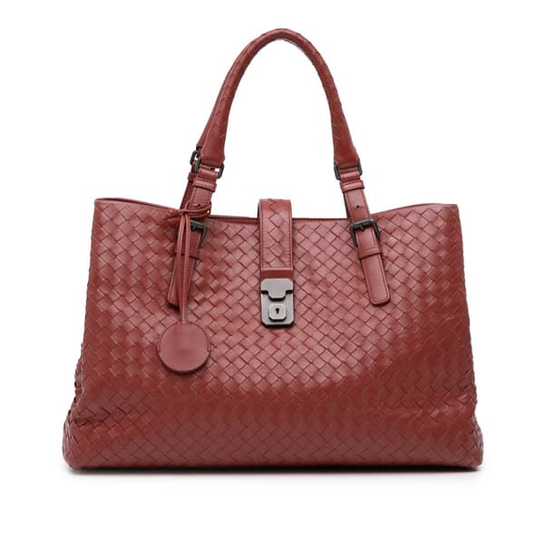 Pre-owned Bottega Veneta Medium Nappa Intrecciato Roma Tote Red