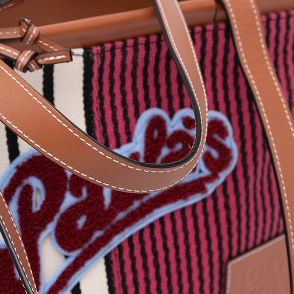 Pre-owned LOEWE Paulas Ibiza Large Canvas Stripes Cushion Tote Red