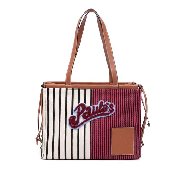 Pre-owned LOEWE Paulas Ibiza Large Canvas Stripes Cushion Tote Red