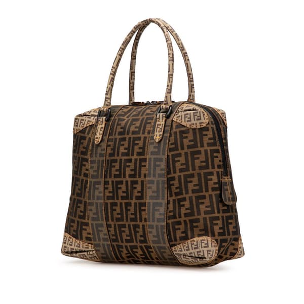 Pre-owned Fendi Large Zucca Canvas Mixed Media Tote Brown