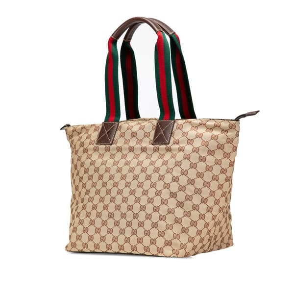 Pre-owned Gucci GG Canvas Web Tote  Brown