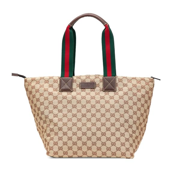 Pre-owned Gucci GG Canvas Web Tote  Brown