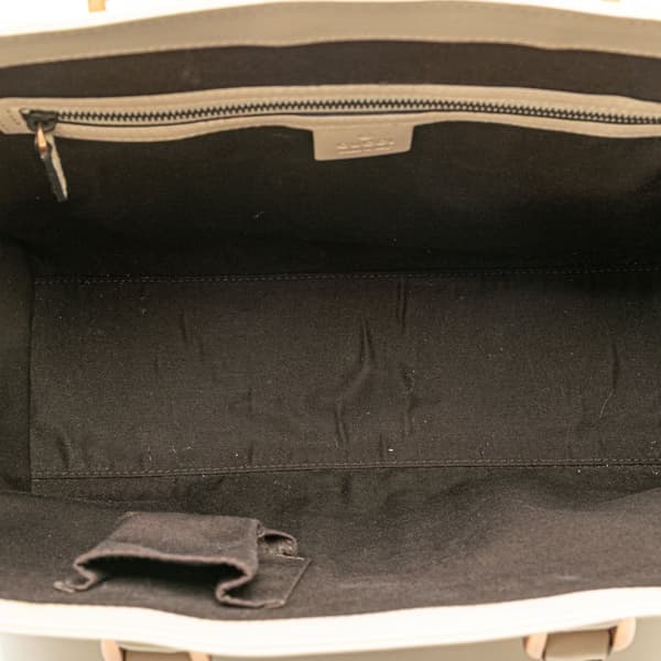 Pre-owned Gucci Calfskin and GG Canvas Nailhead Tote White