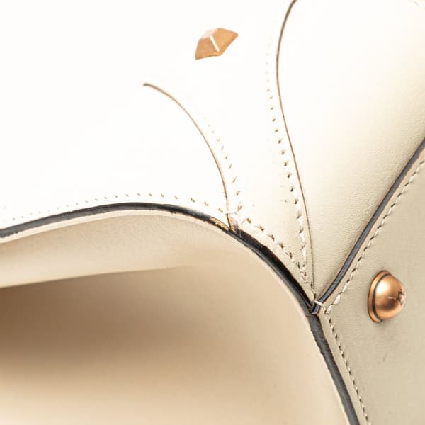 Pre-owned Gucci Calfskin and GG Canvas Nailhead Tote White