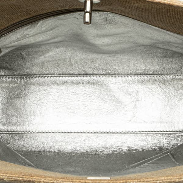 Pre-owned Chanel CC Stitched Linen Chain Tote Brown