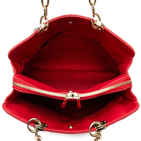 Pre-owned Dior Large Lambskin Cannage Soft Zipped Shopping Tote Red