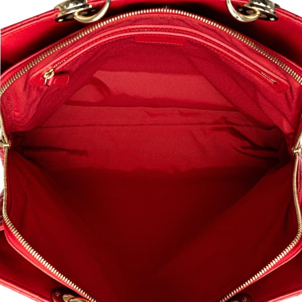 Pre-owned Dior Large Lambskin Cannage Soft Zipped Shopping Tote Red