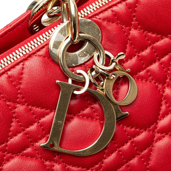 Pre-owned Dior Large Lambskin Cannage Soft Zipped Shopping Tote Red