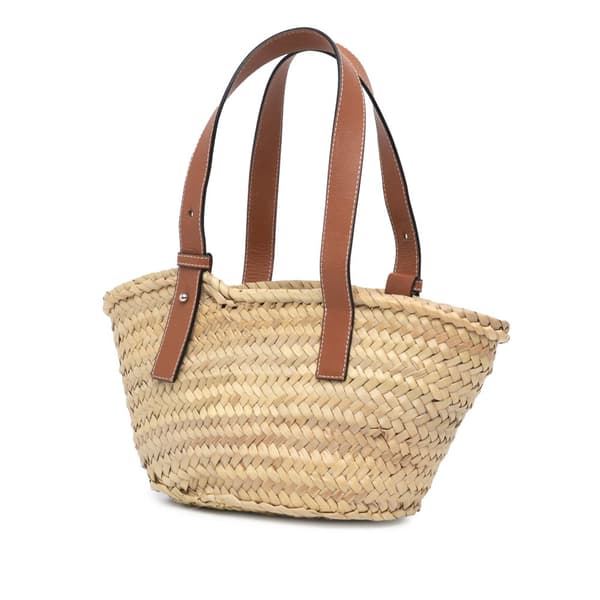 Pre-owned LOEWE Small Raffia Basket Tote Brown
