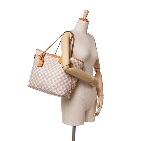 Pre-owned Louis Vuitton Damier Azur Neverfull MM White