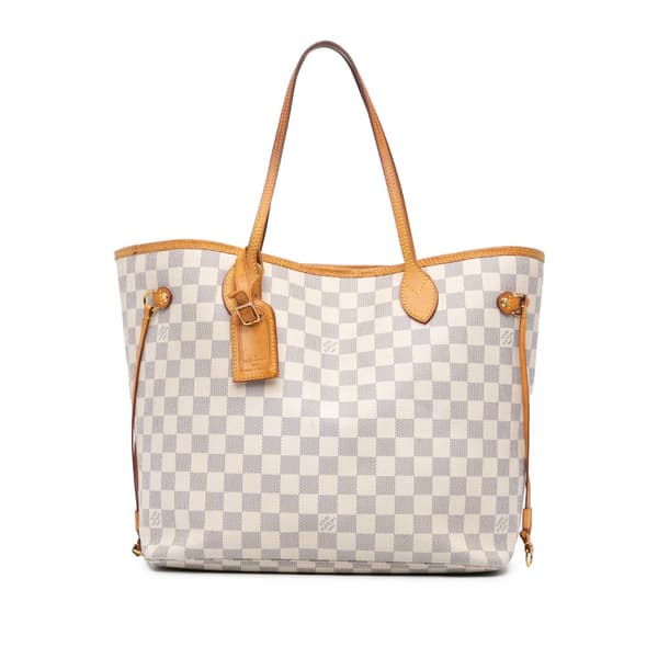 Pre-owned Louis Vuitton Damier Azur Neverfull MM White