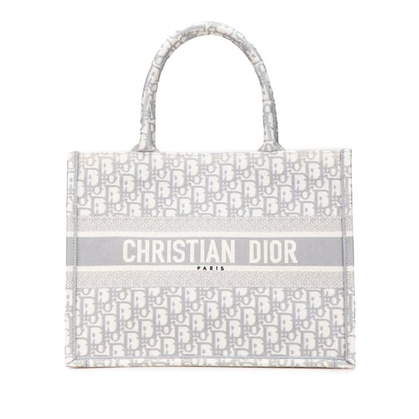 Pre-owned Dior Medium Oblique Canvas Book Tote Gray