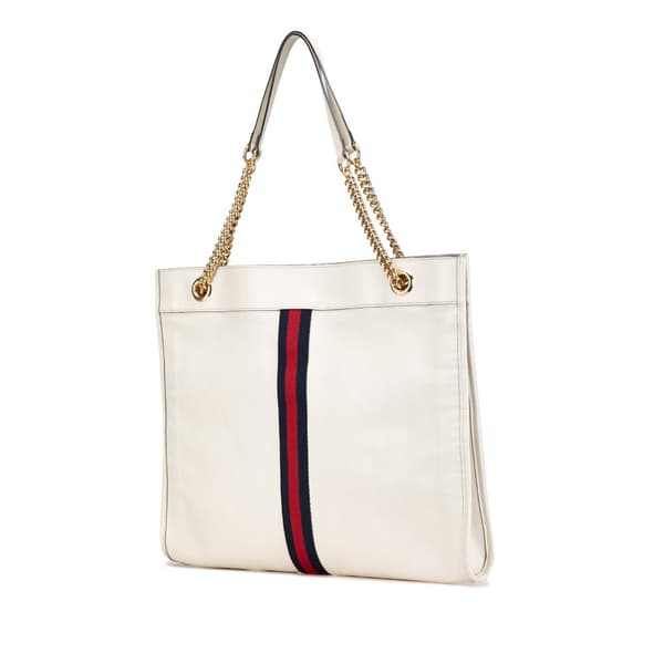 Pre-owned Gucci Large Web Leather Rajah Tote White