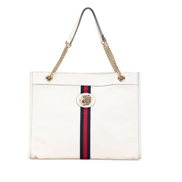 Pre-owned Gucci Large Web Leather Rajah Tote White