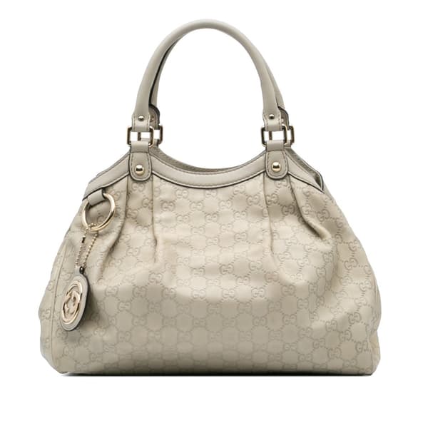 Pre-owned Gucci Medium Guccissima Sukey Tote White