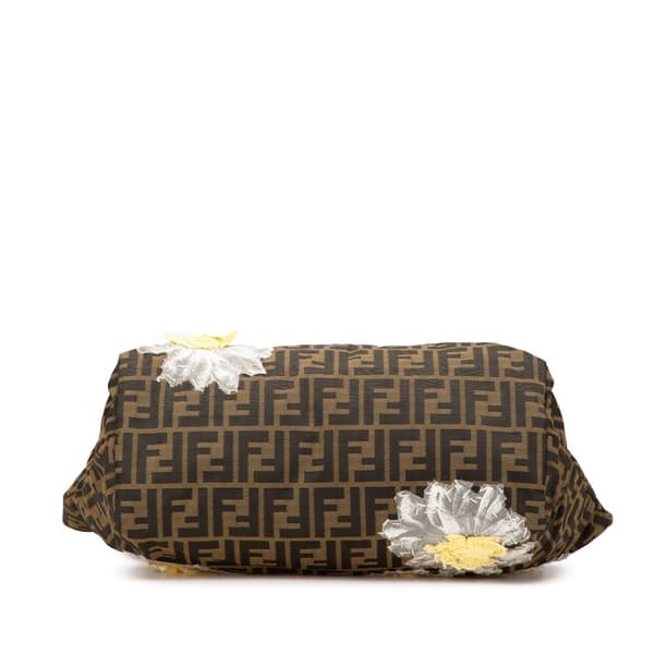 Pre-owned Fendi Zucca Canvas Flower Applique Tote Brown