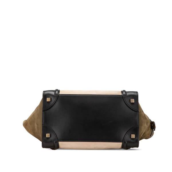 Pre-owned Celine Mini Tricolor Suede and Calfskin Luggage Tote Brown