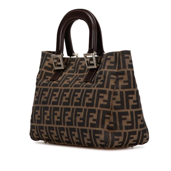 Pre-owned Fendi Small Zucca Canvas Twins Tote Brown