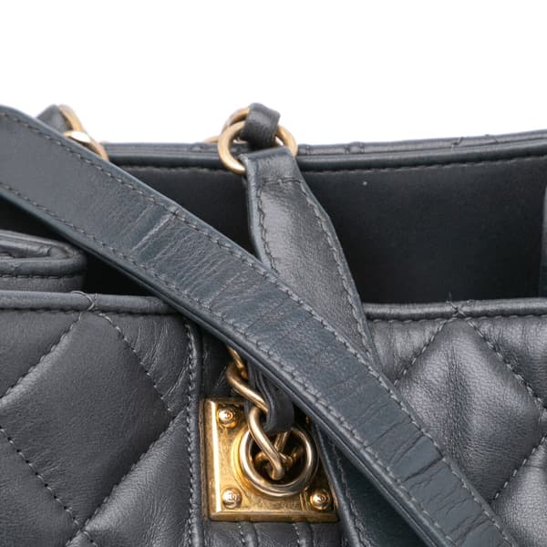 Pre-owned Chanel CC Quilted Lambskin Pin Tuck Tote Gray