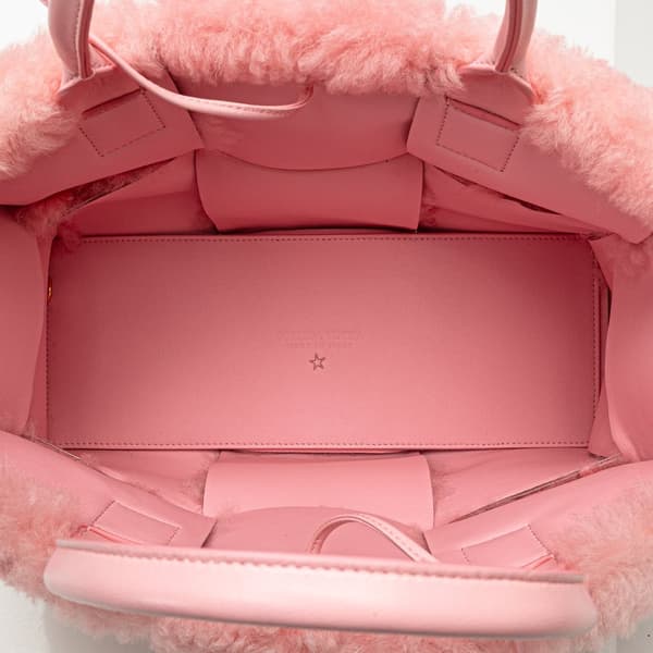Pre-owned Bottega Veneta Small Shearling Intrecciato Arco Tote Pink