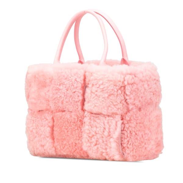 Pre-owned Bottega Veneta Small Shearling Intrecciato Arco Tote Pink