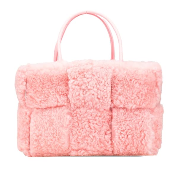 Pre-owned Bottega Veneta Small Shearling Intrecciato Arco Tote Pink