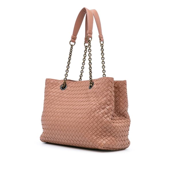 Pre-owned Bottega Veneta Medium Nappa Intrecciato Double Chain Tote Pink