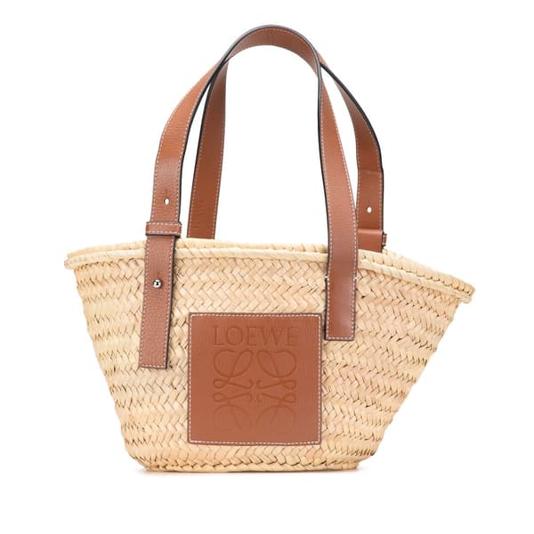 Pre-owned LOEWE Small Raffia Basket Tote Brown