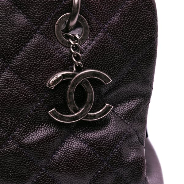 Pre-owned Chanel Small Quilted Iridescent Caviar Chic Shopping Tote Purple