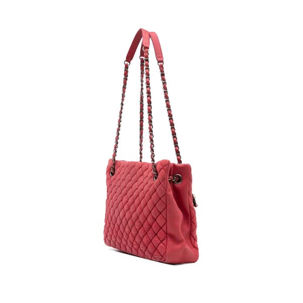 Pre-owned Chanel Quilted Iridescent Calfskin New Bubble Tote Pink