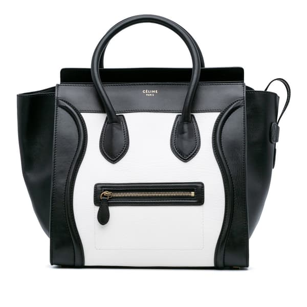 Pre-owned Celine Mini Bicolor Calfskin Luggage Tote White