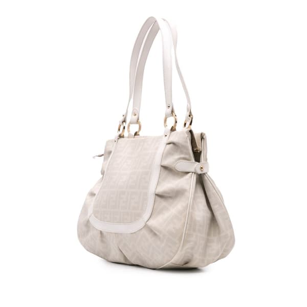 Pre-owned Fendi Large Zucca Spalmati Chef Shopper Tote White