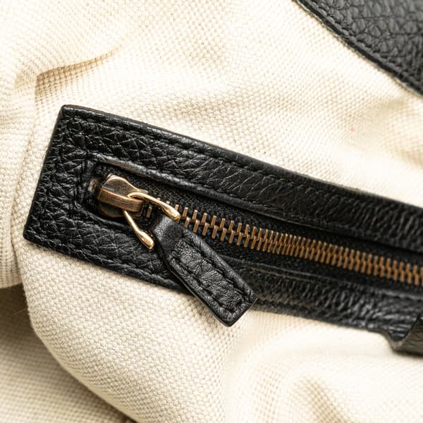 Pre-owned Gucci Medium Pebbled Calfskin Twill Tote Black