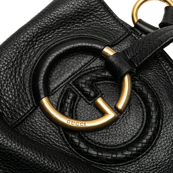 Pre-owned Gucci Medium Pebbled Calfskin Twill Tote Black