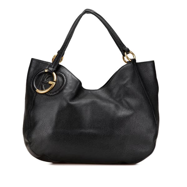 Pre-owned Gucci Medium Pebbled Calfskin Twill Tote Black
