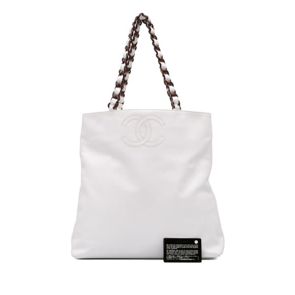 Pre-owned Chanel CC Caviar Chain Tote White