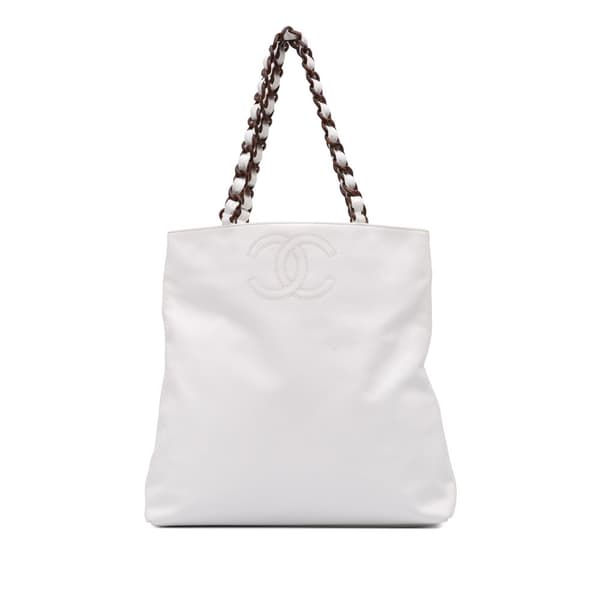 Pre-owned Chanel CC Caviar Chain Tote White