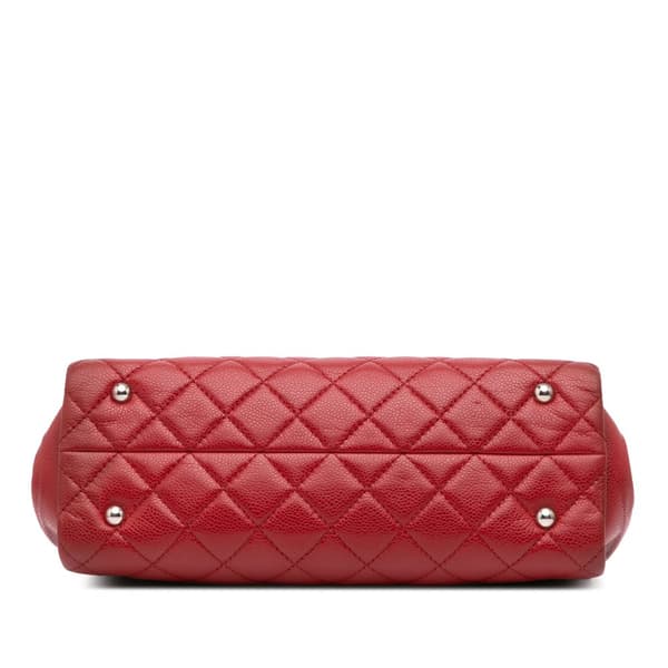 Pre-owned Chanel CC Quilted Caviar Frame Shopping Tote Red
