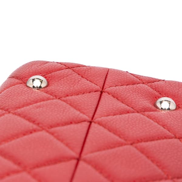 Pre-owned Chanel CC Quilted Caviar Frame Shopping Tote Red