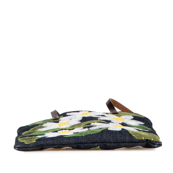 Pre-owned Fendi Denim Floral Applique Tote Blue