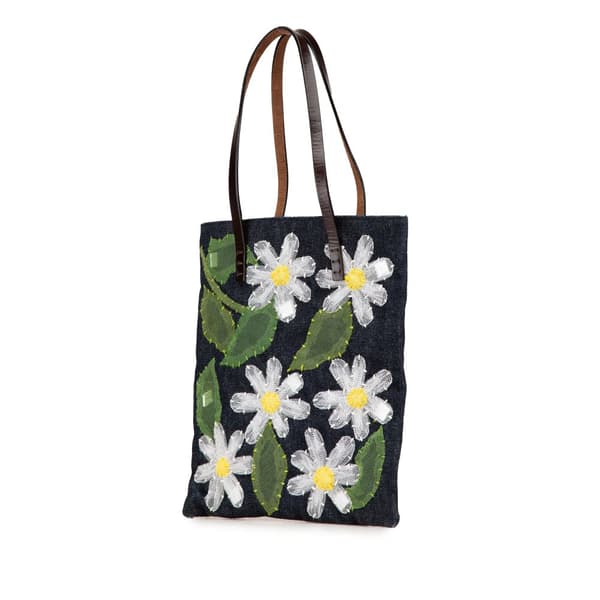 Pre-owned Fendi Denim Floral Applique Tote Blue