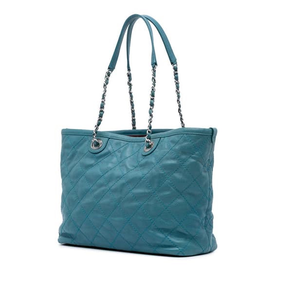 Pre-owned Chanel Small Quilted Caviar Daily Shopping Tote Blue