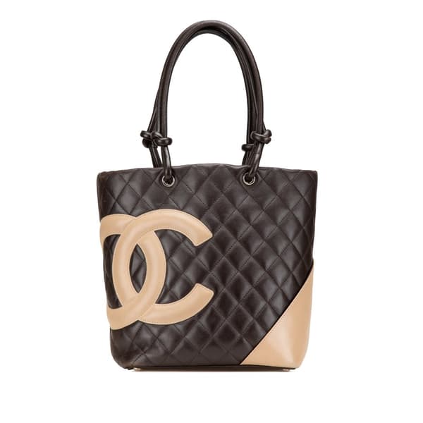 Pre-owned Chanel Medium Lambskin Cambon Ligne Tote Brown