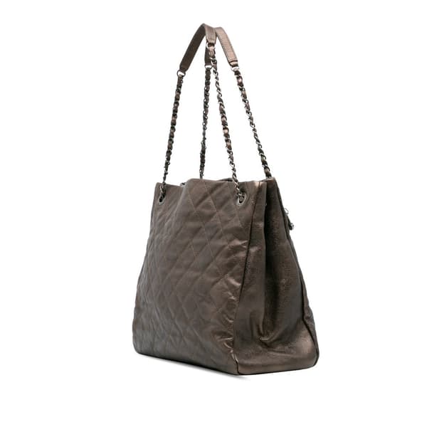 Pre-owned Chanel Large Quilted Iridescent Caviar Chic Tall Shopping Tote Brown