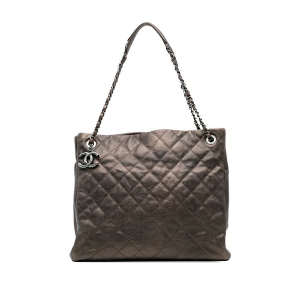Pre-owned Chanel Large Quilted Iridescent Caviar Chic Tall Shopping Tote Brown